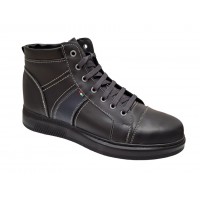Ghete barbati din piele naturala imblanite Negru GKR40N